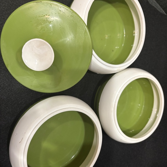 Vintage Mid Century Modern Stacking Canisters Avocado Green & White - Picture 5 of 7